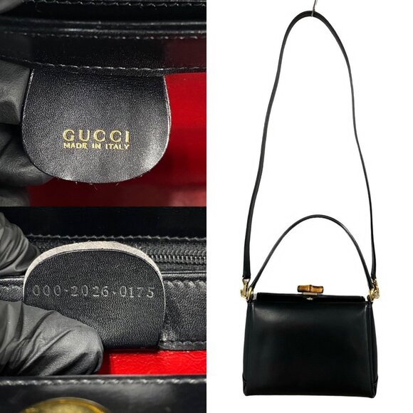 GUCCI Black Leather Bamboo Shoulder Bag - Picture 3 of 9